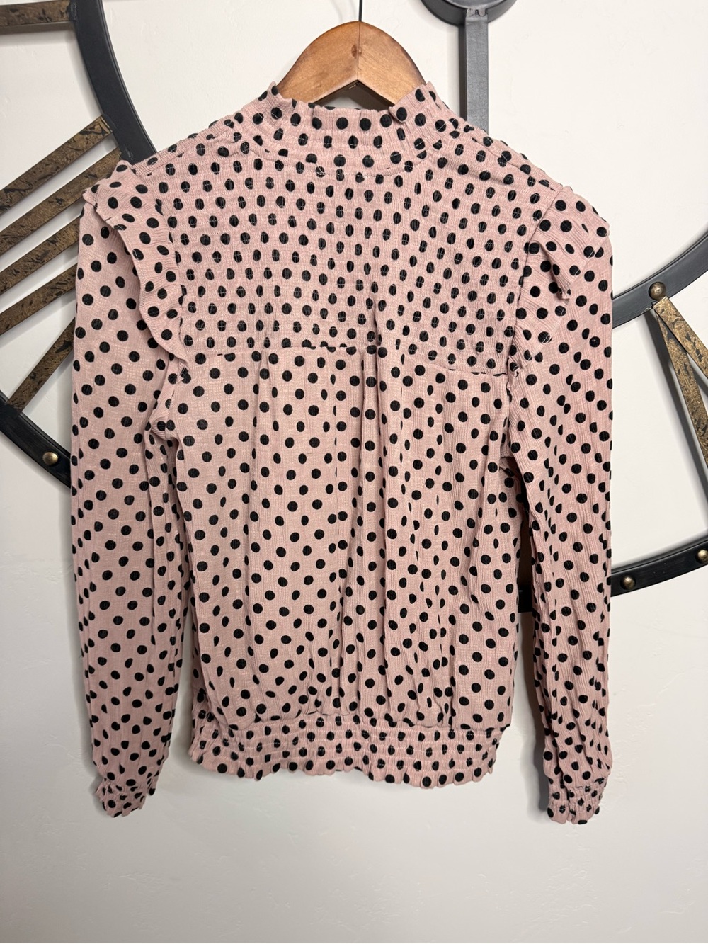 Blu Pepper Sheer Pink and Black Polka Dot Mock Neck Long Sleeve Top - Picture 5 of 5